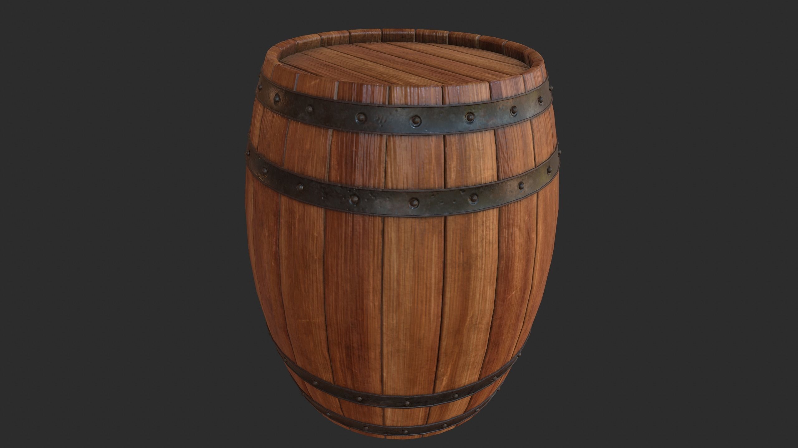 Wood Barrel Low-poly 3D model_8