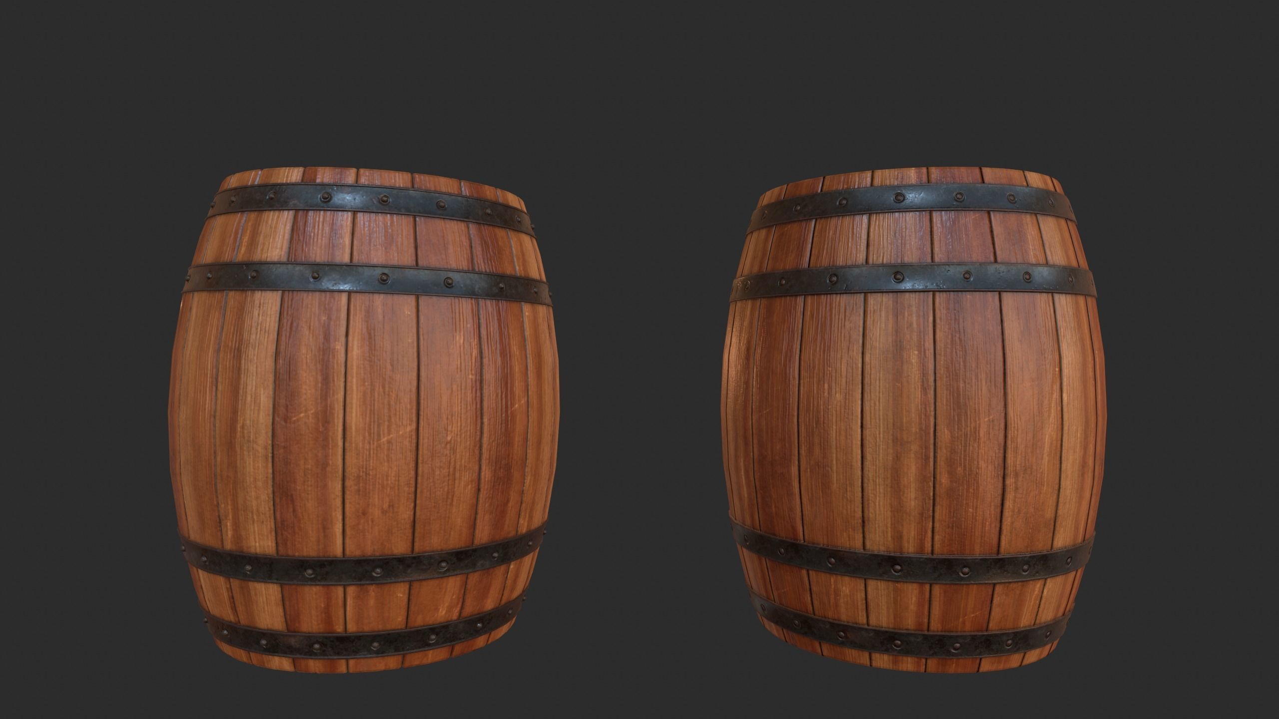 Wood Barrel Low-poly 3D model_5