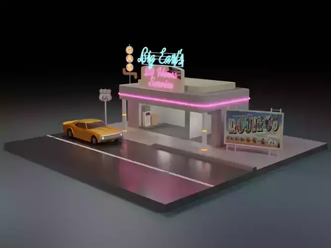 simple route 66 low poly scene 3D model