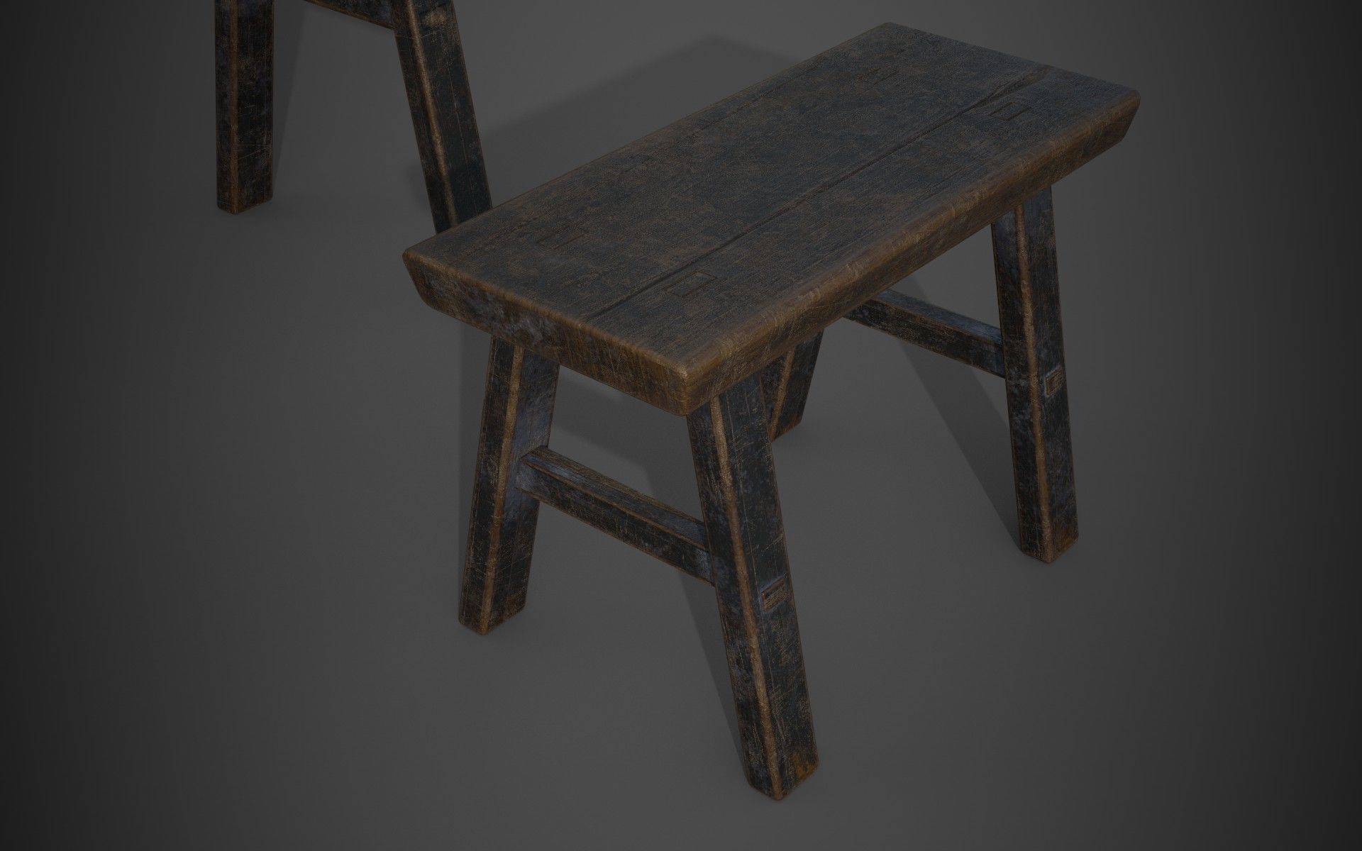 old furniture desk chir stool Low-poly 3D model_9