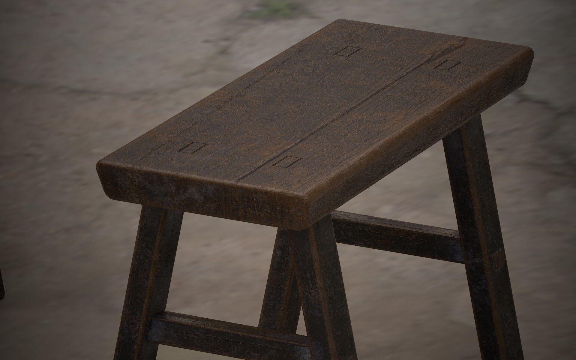 old furniture desk chir stool Low-poly 3D model_3