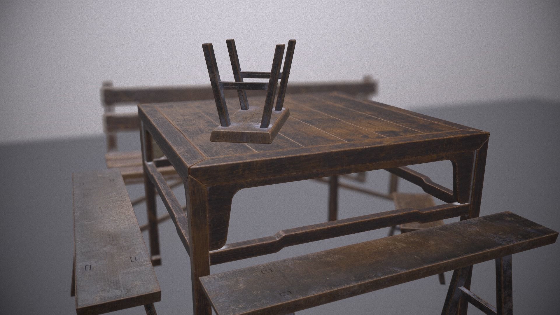 old furniture desk chir stool Low-poly 3D model_5