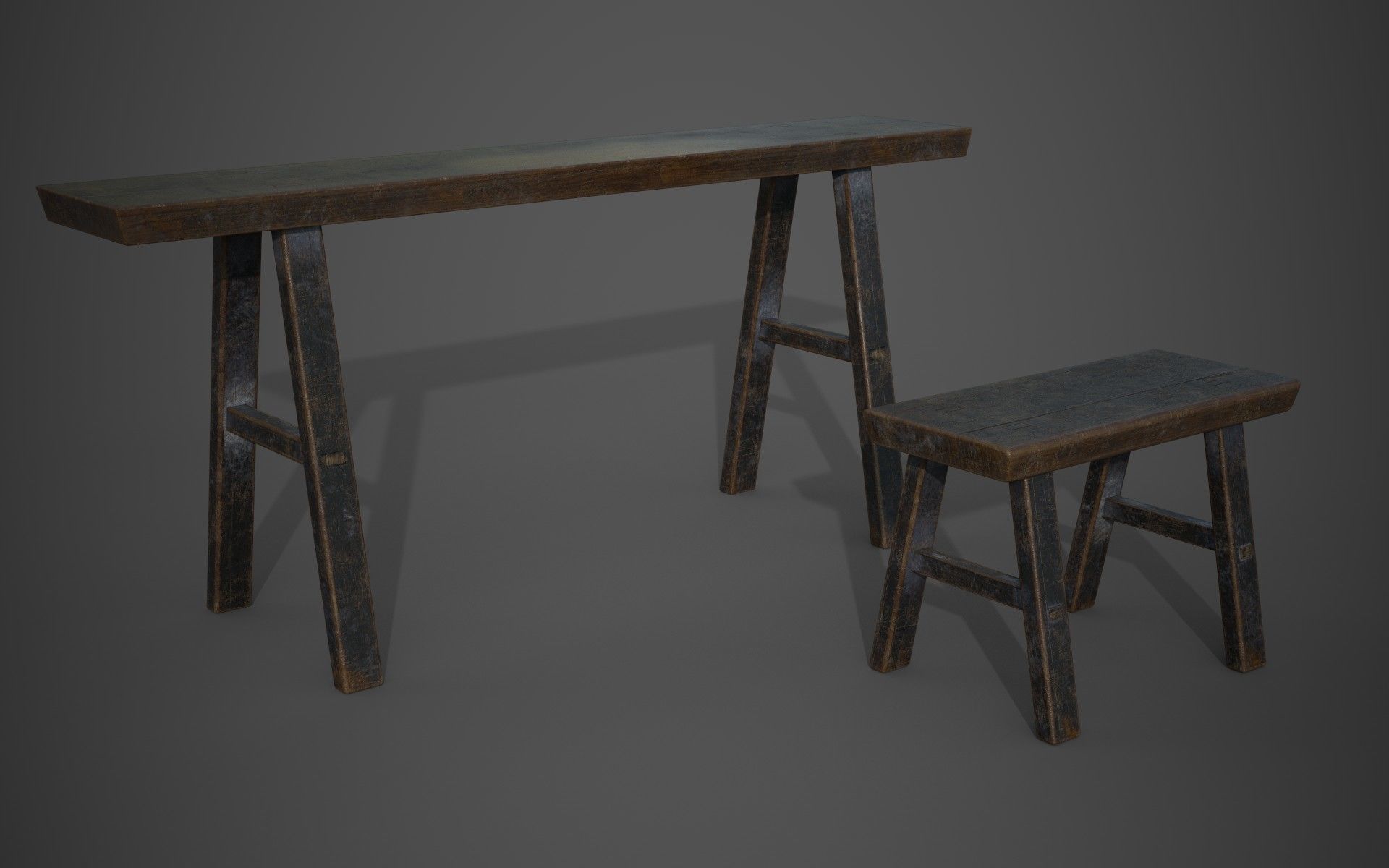 old furniture desk chir stool Low-poly 3D model_8