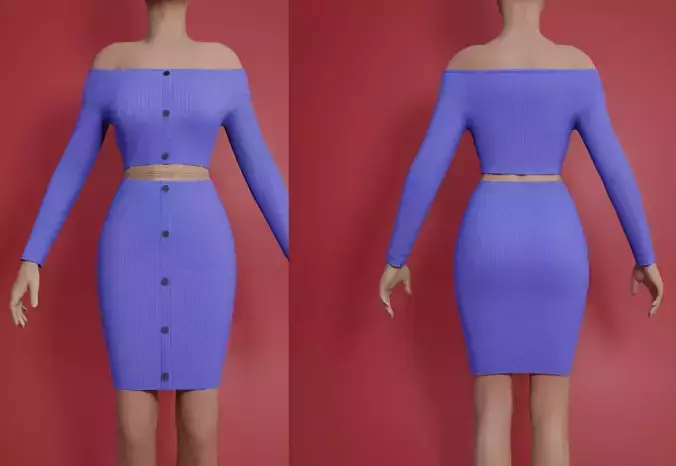 Sexy Off Shoulder 2 Piece Set- Knitted Bodycon CropTop-MiniSkirt