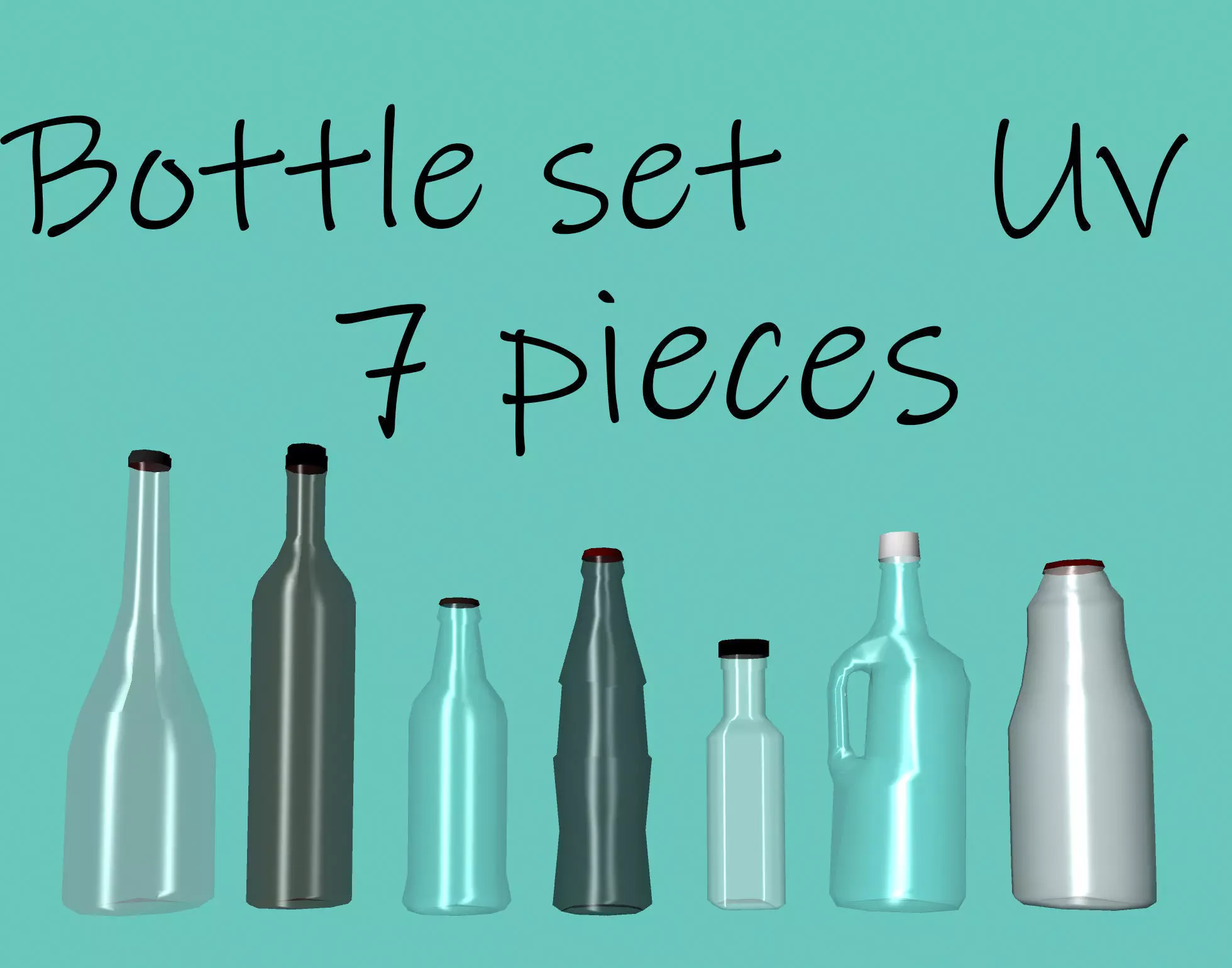 Collection of set glass bottles 7 pieces Free low-poly 3D model