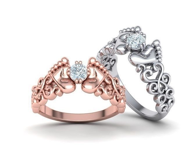 Baby Foot ring 4mm stone MoM ring Own design 3dmodel 3D print model