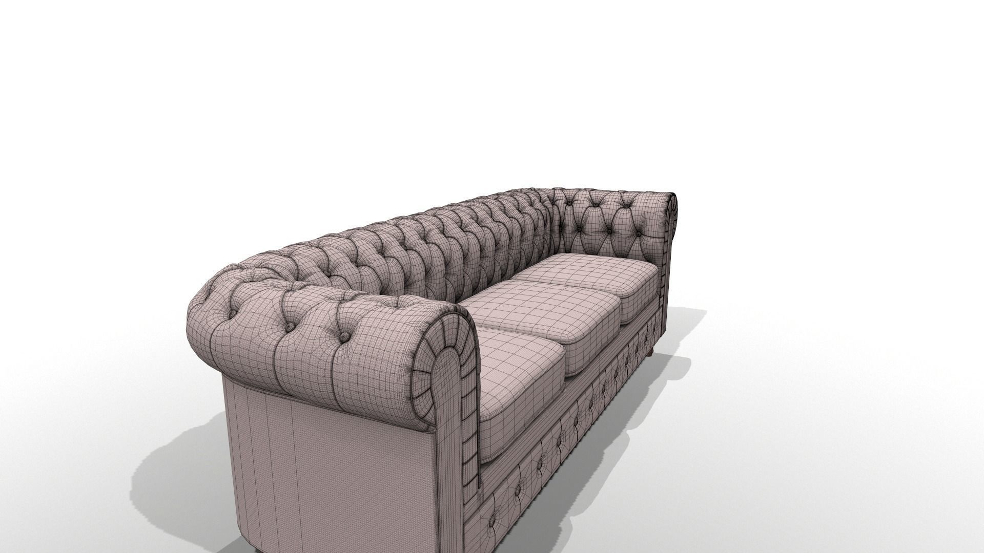 Chesterfield Sofa Set Low-poly 3D model_5