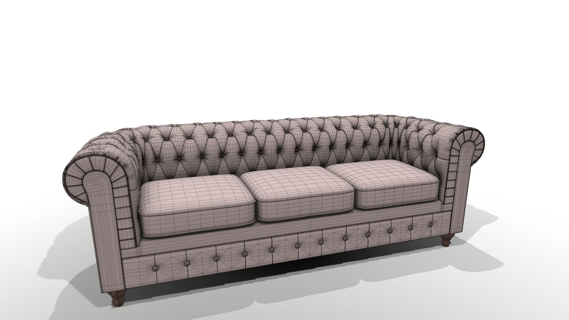 Chesterfield Sofa Set Low-poly 3D model_4