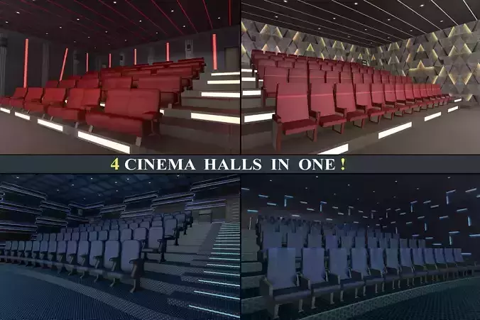 Cinema Halls Pack01 Low-poly 3D model