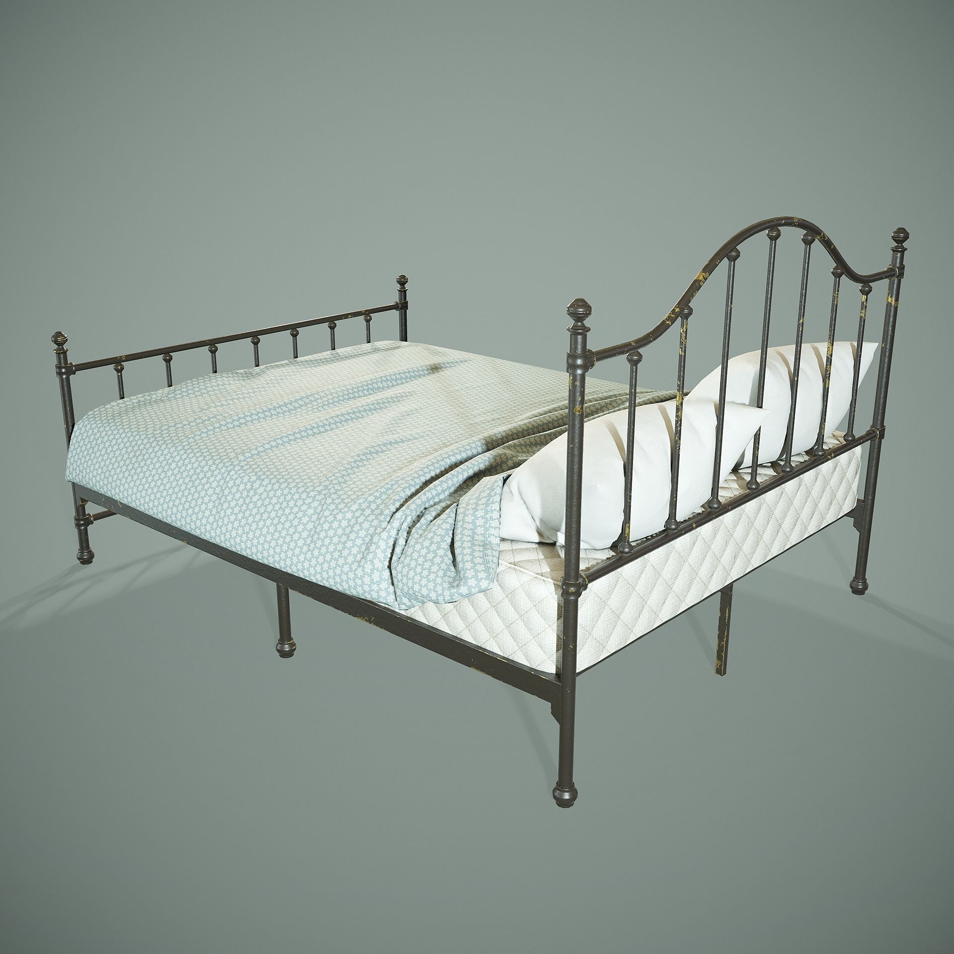 PBR Victorian Metal Bed Low-poly 3D model_4