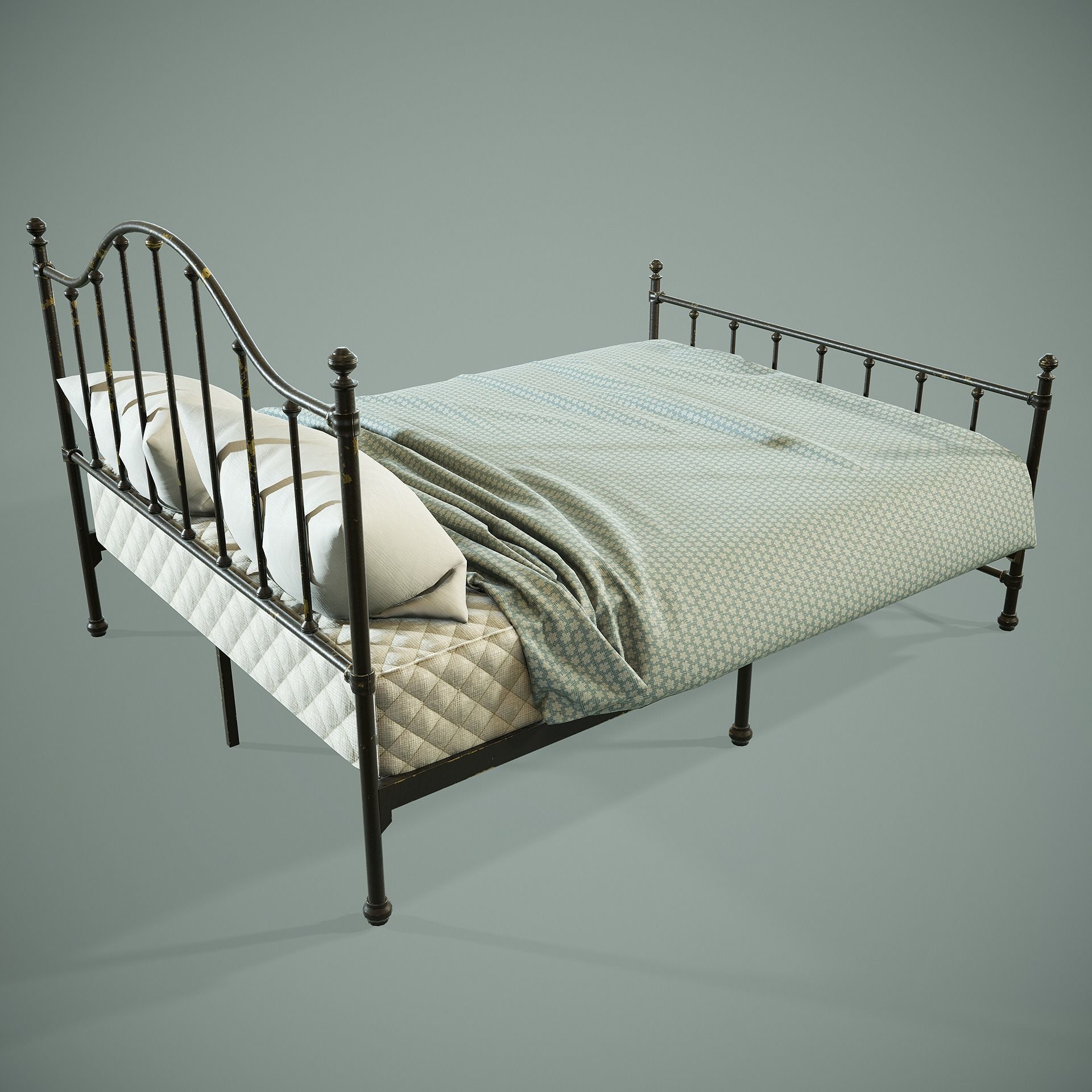 PBR Victorian Metal Bed Low-poly 3D model_6