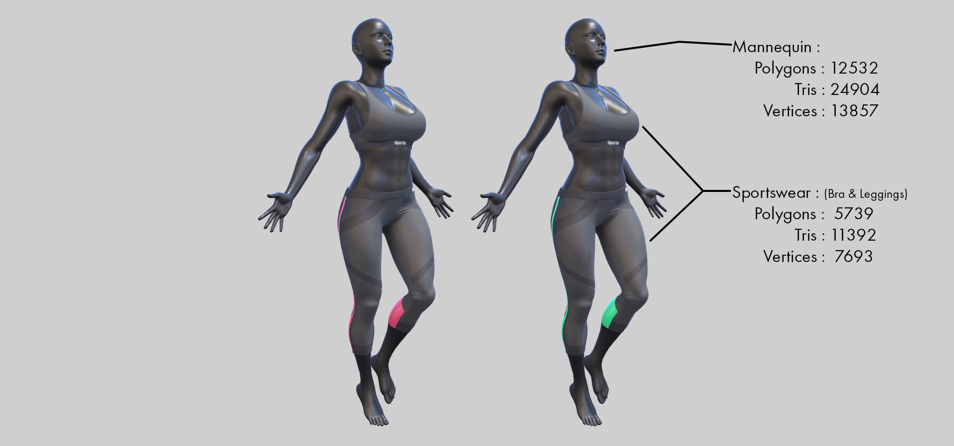 Female Sportswear with mannequin PBR Low-poly 3D model_6