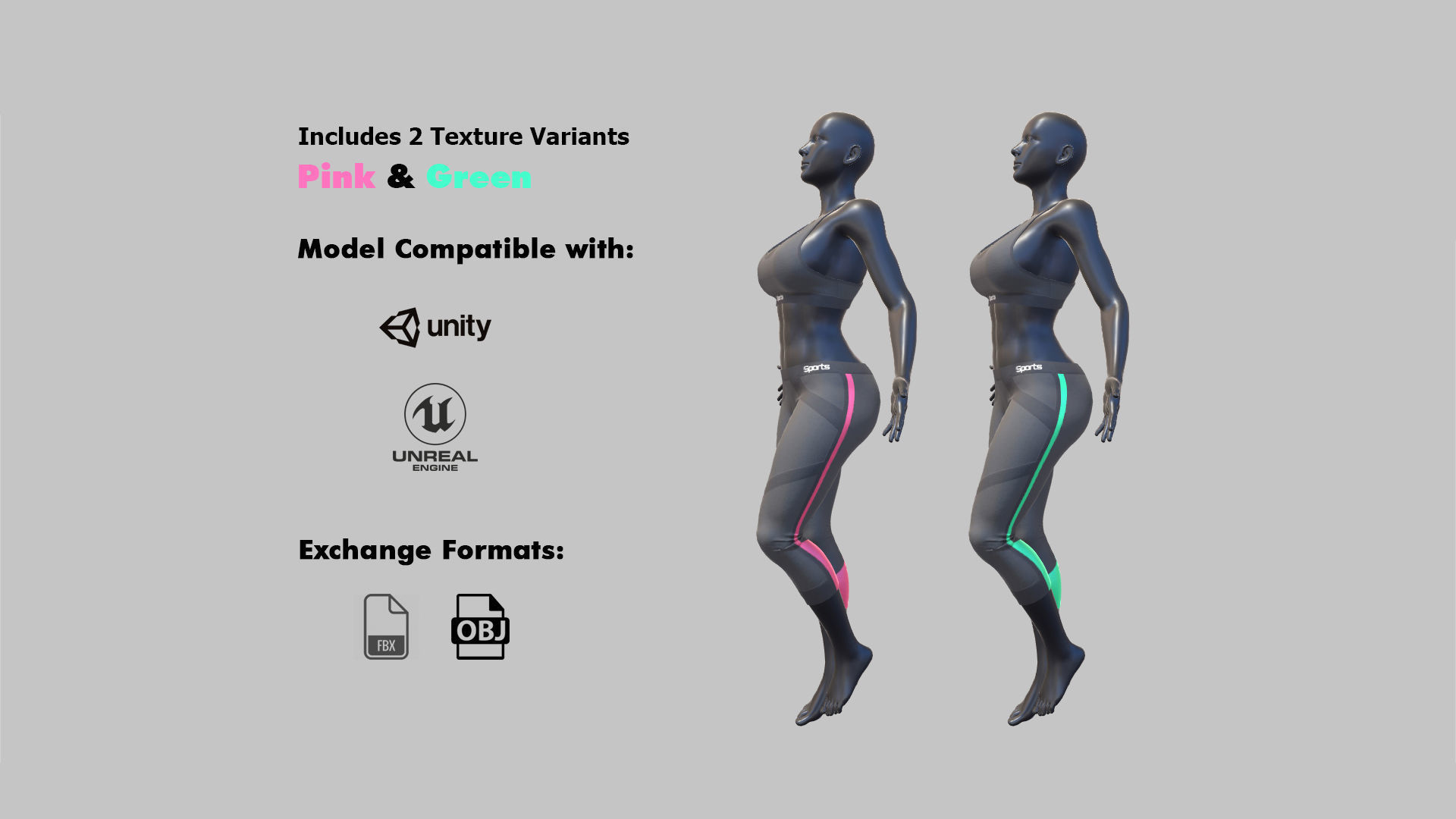 Female Sportswear with mannequin PBR Low-poly 3D model_4