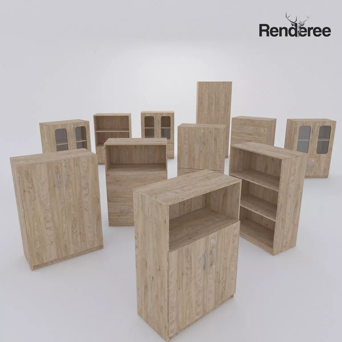 Wooden Cabinet Set 2 3D model