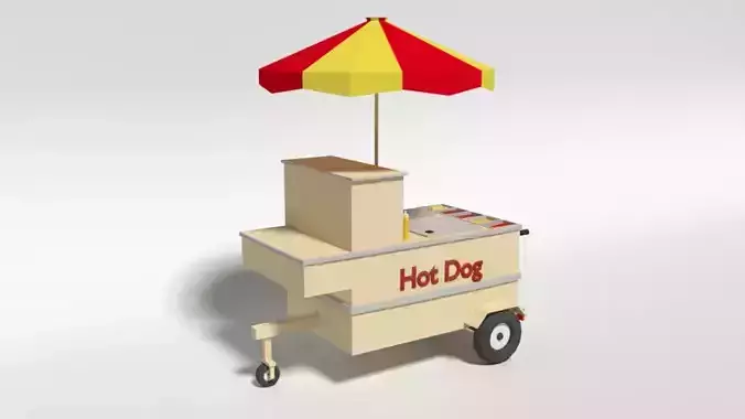 Low Poly Cartoon Hot Dog Cart