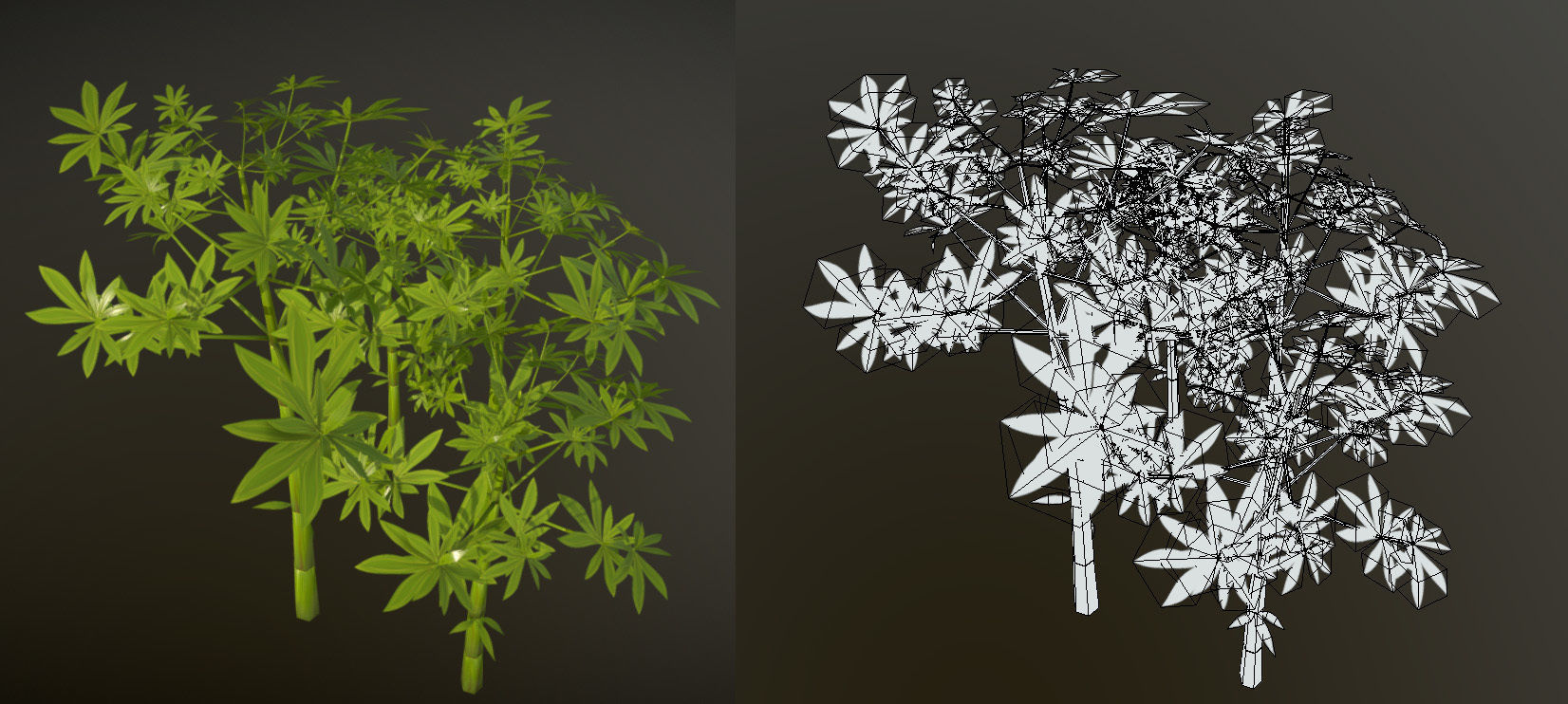 Low poly hand painted bamboo grove in cartoon style Low-poly 3D model_10