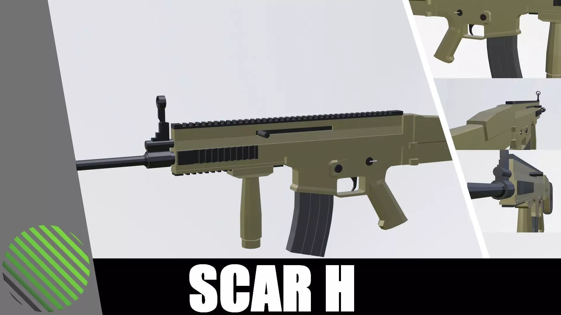 SCAR H low poly automatic rifle Low-poly 3D model_0
