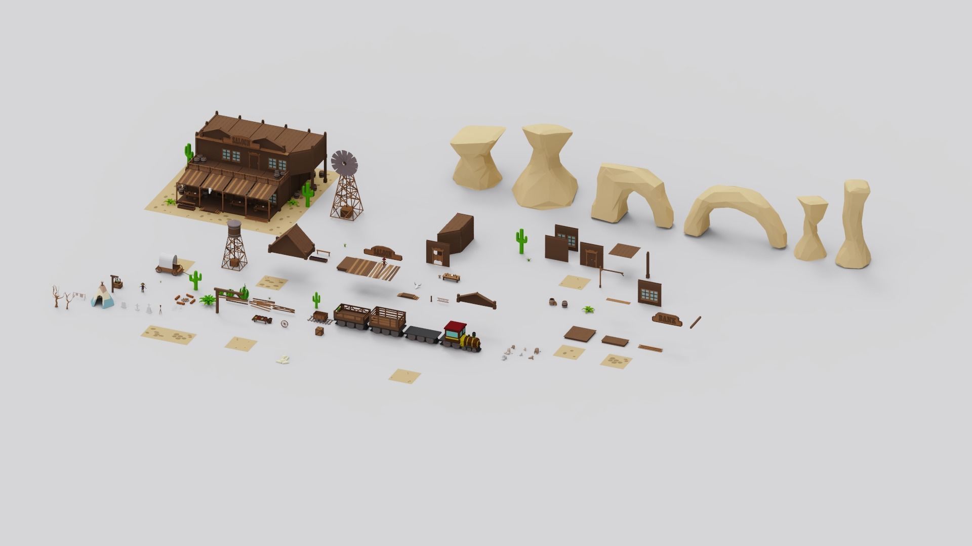 Western Pack - 102 Assets Low-poly 3D model_60