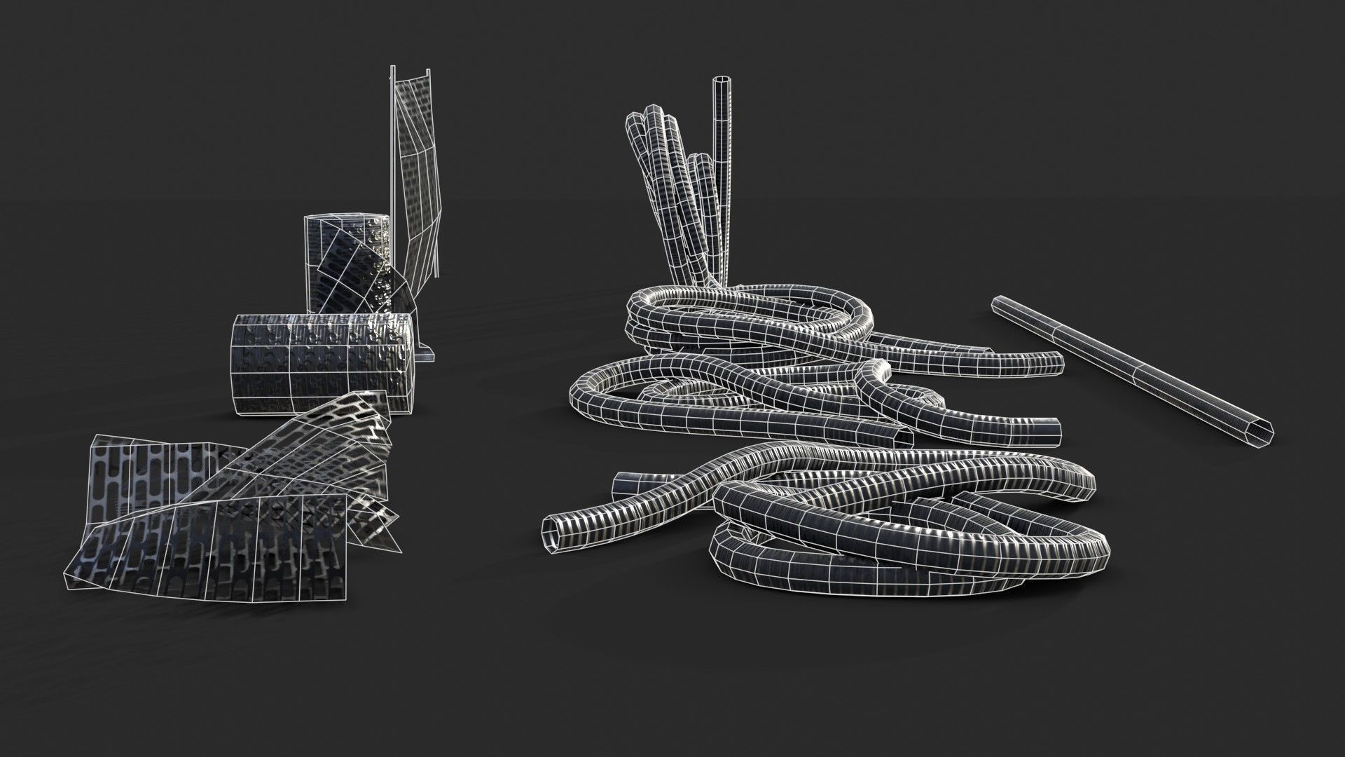 Plastic Ducts and Construction Elements Low-poly 3D model_15