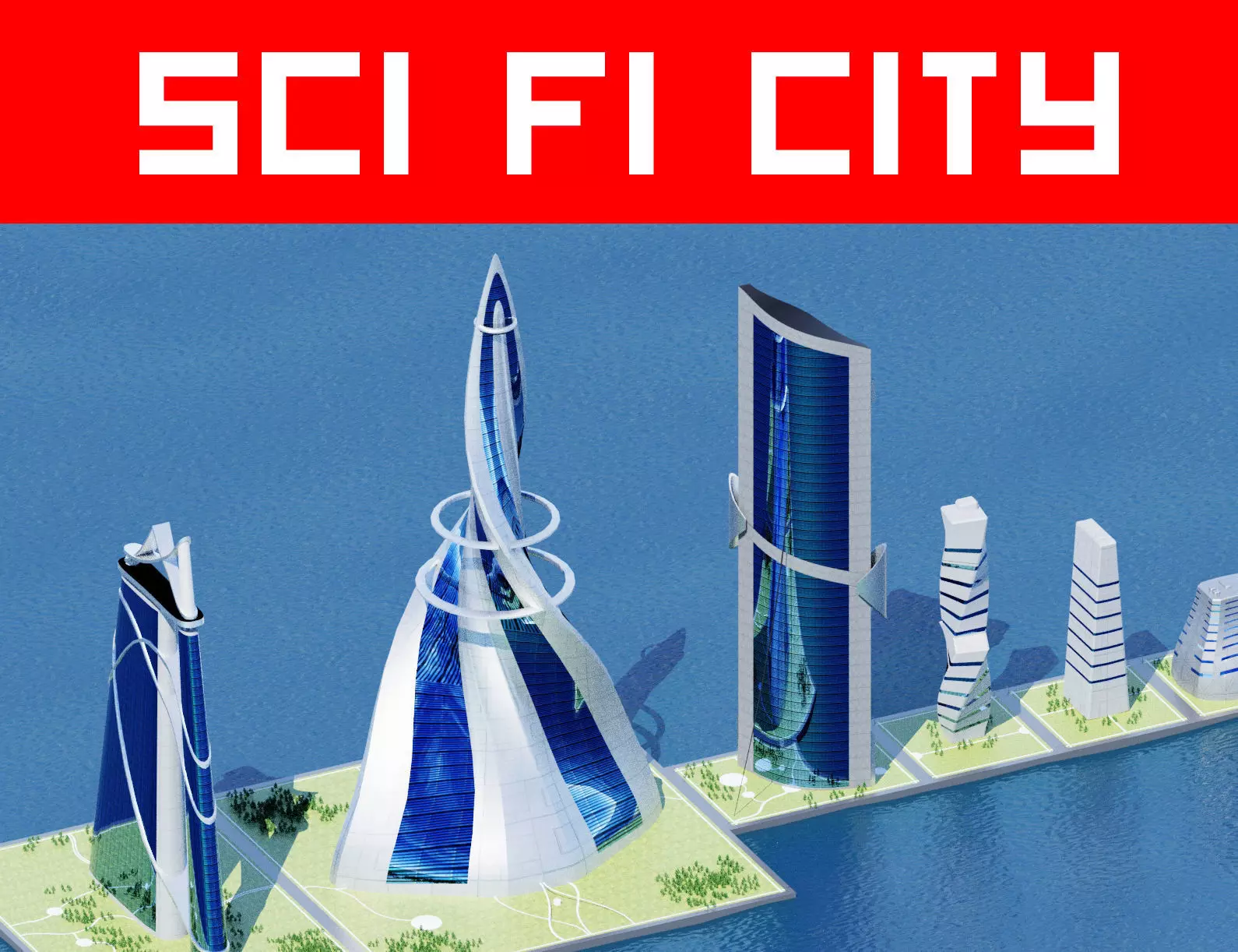 Sci-Fi City building set pack bundle Low-poly 3D model_0
