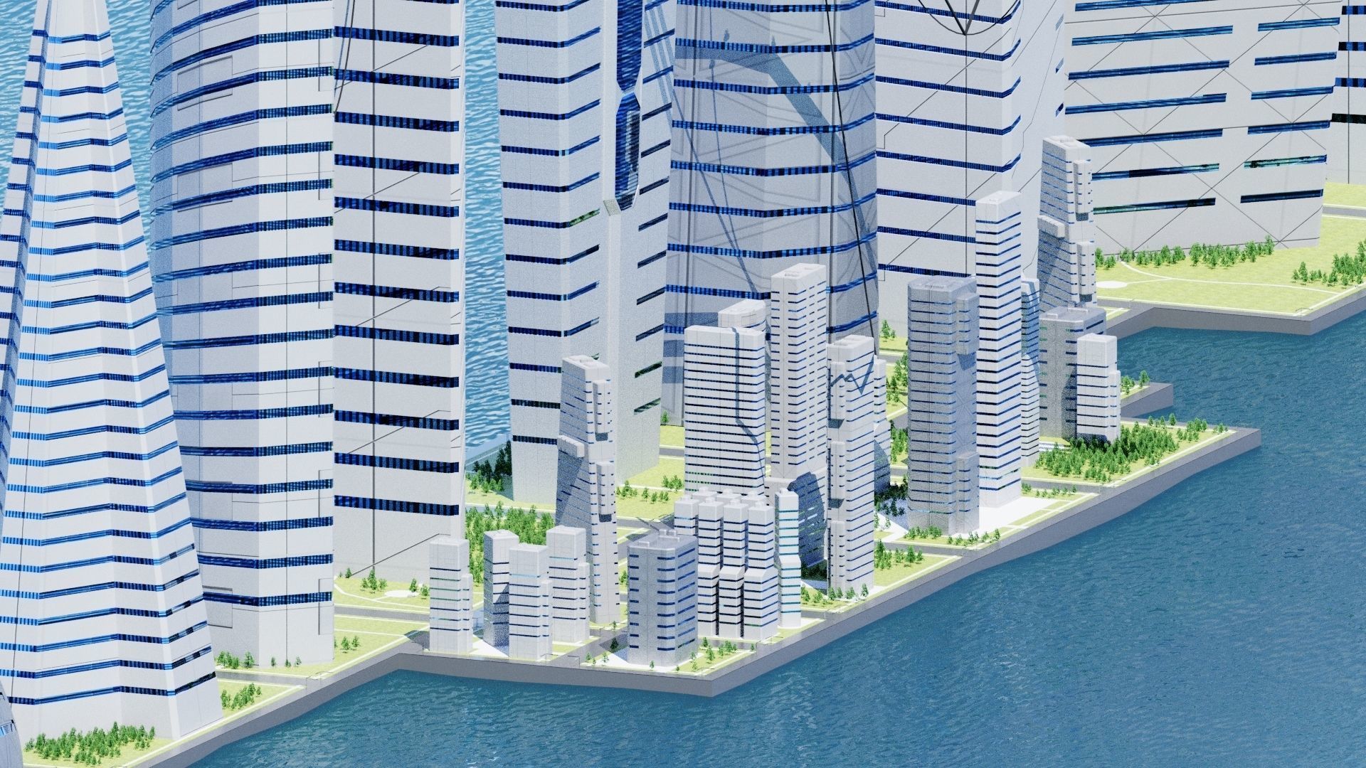 Sci-Fi City building set pack bundle Low-poly 3D model_9