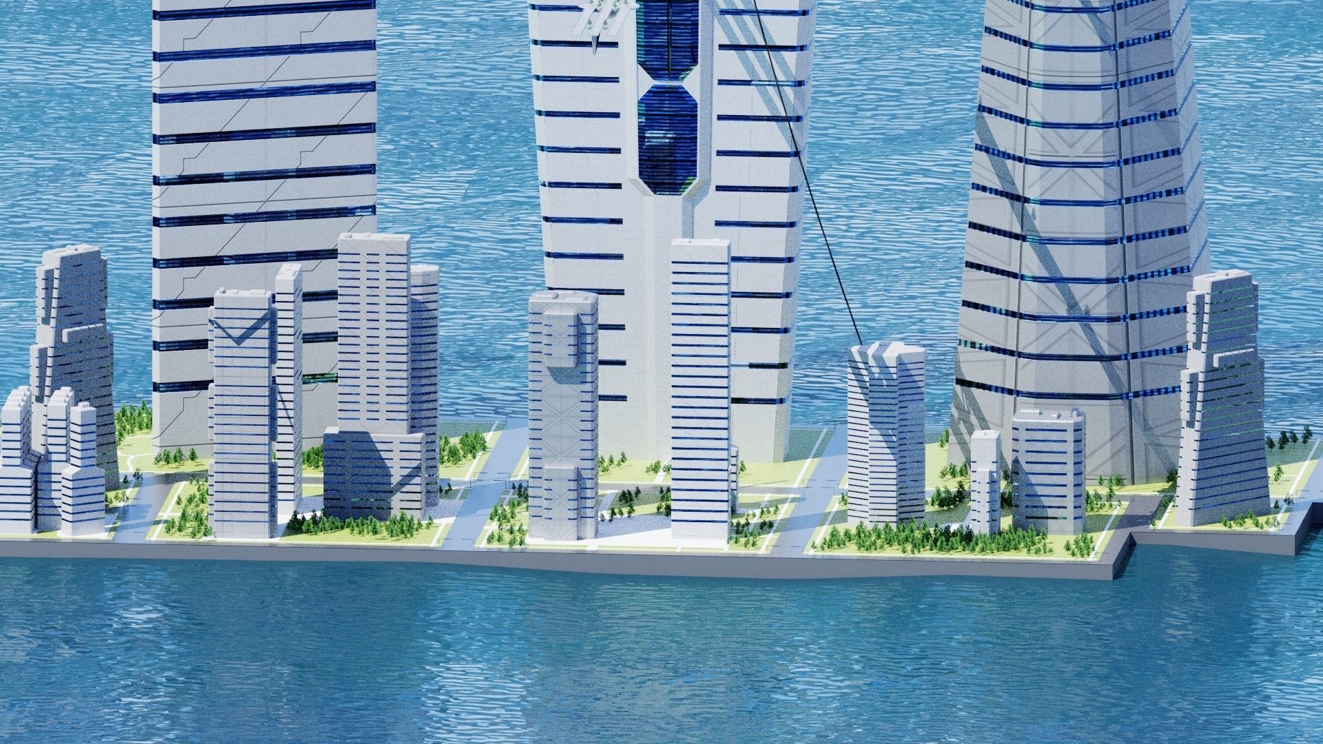 Sci-Fi City building set pack bundle Low-poly 3D model_8