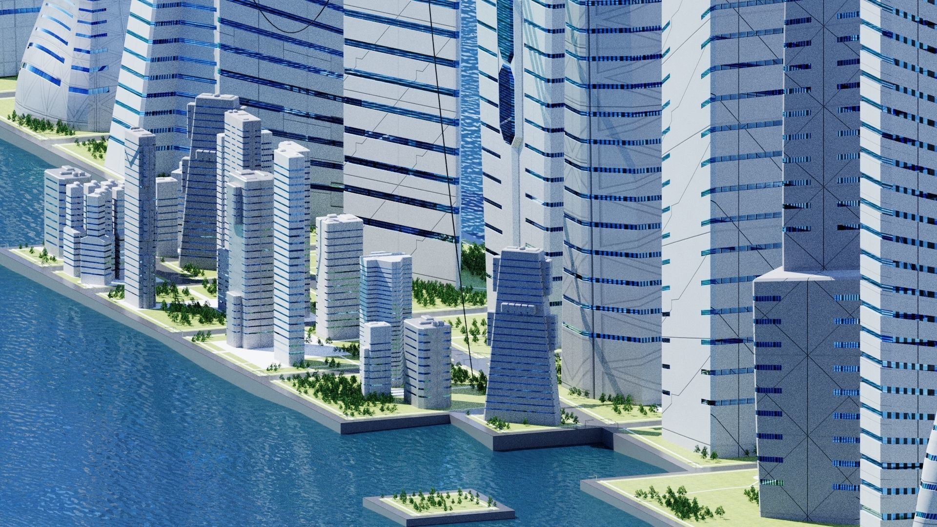 Sci-Fi City building set pack bundle Low-poly 3D model_7