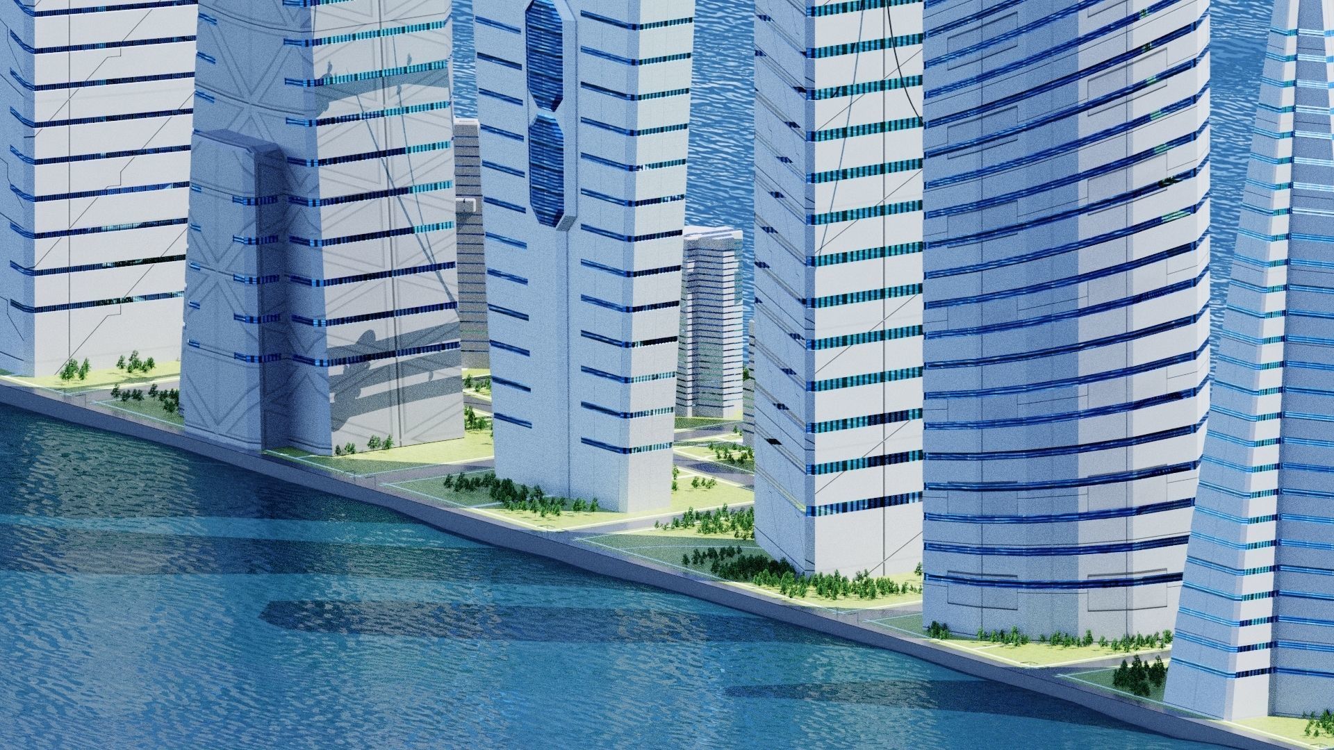 Sci-Fi City building set pack bundle Low-poly 3D model_11