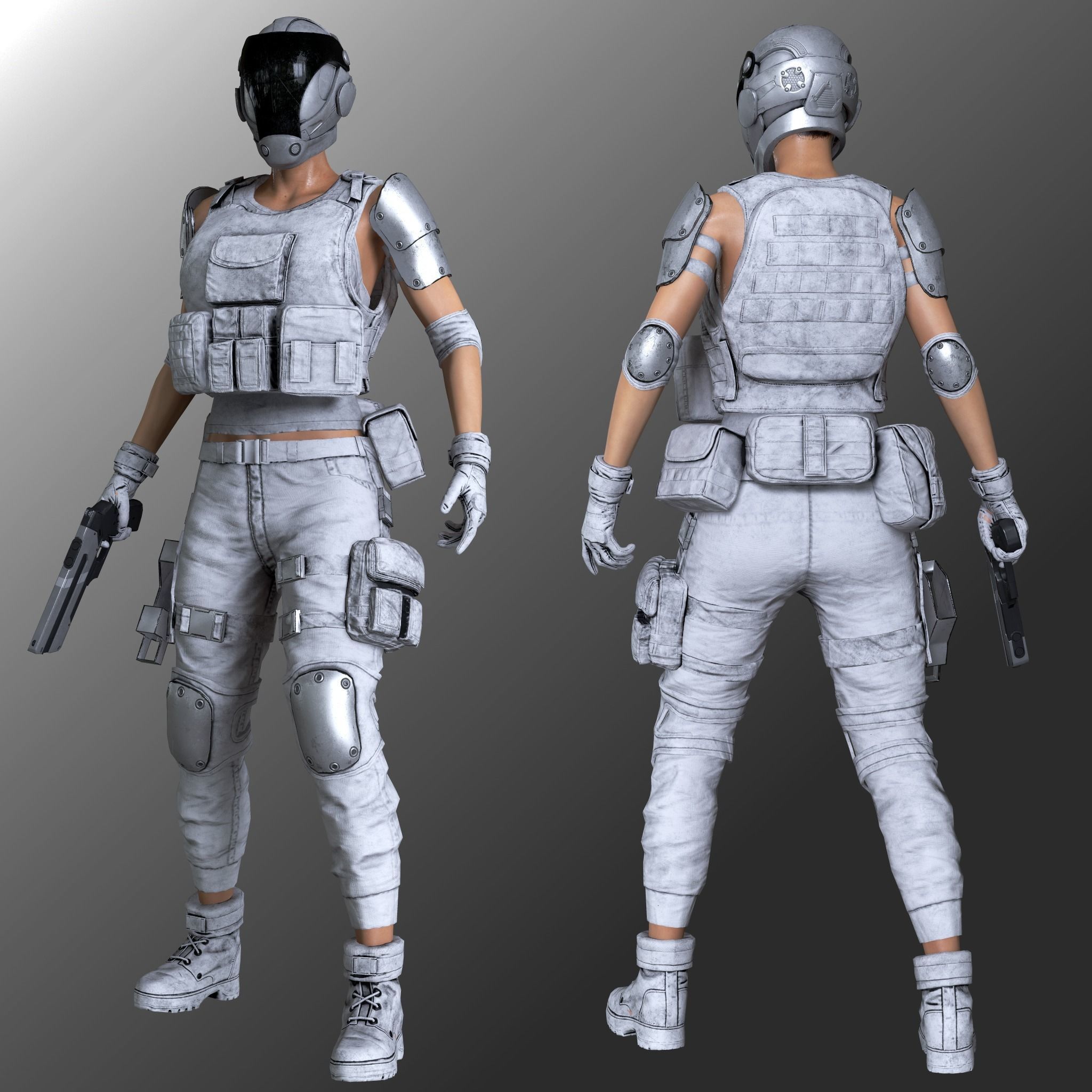 Female Soldier 1 Low-poly 3D model_3