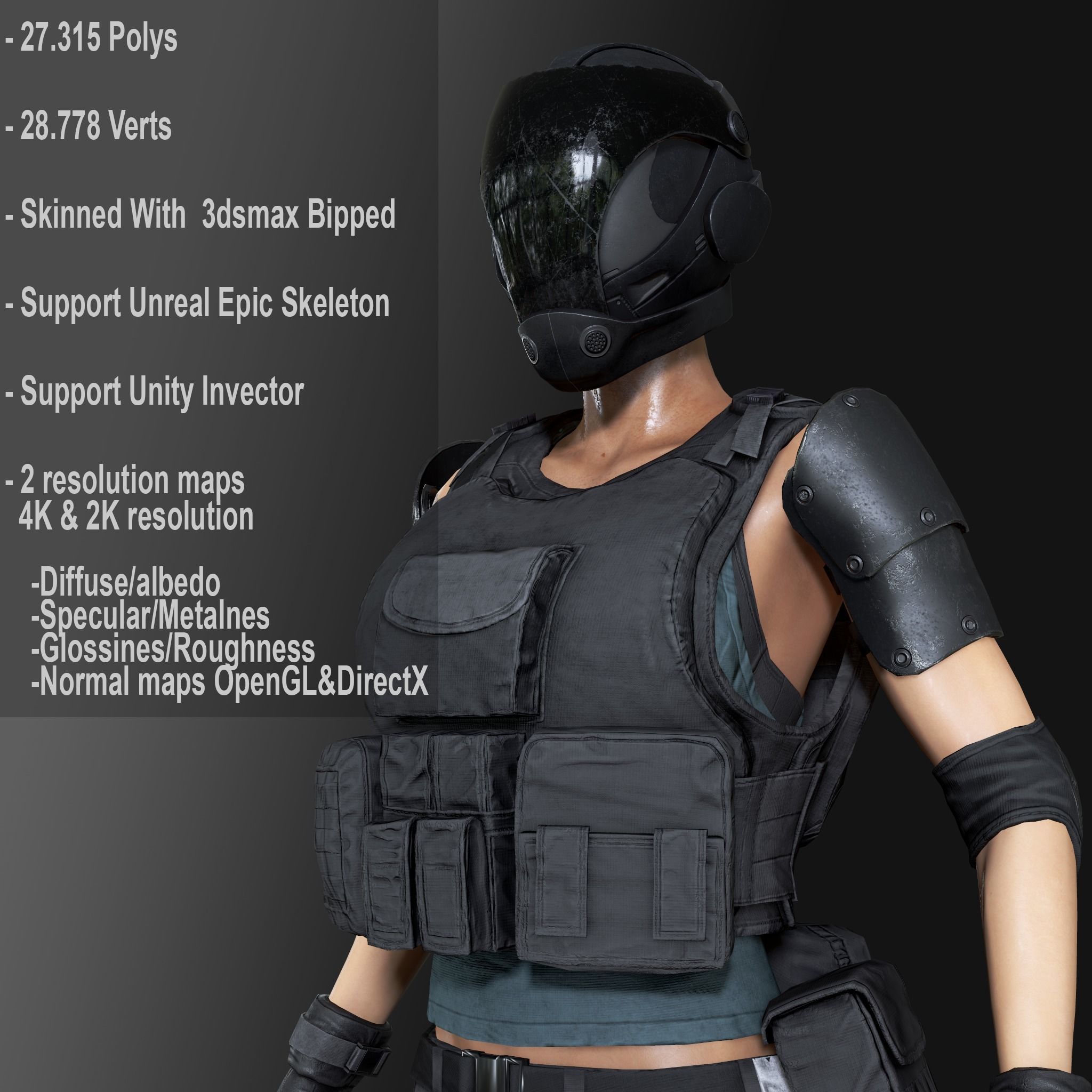 Female Soldier 1 Low-poly 3D model_2