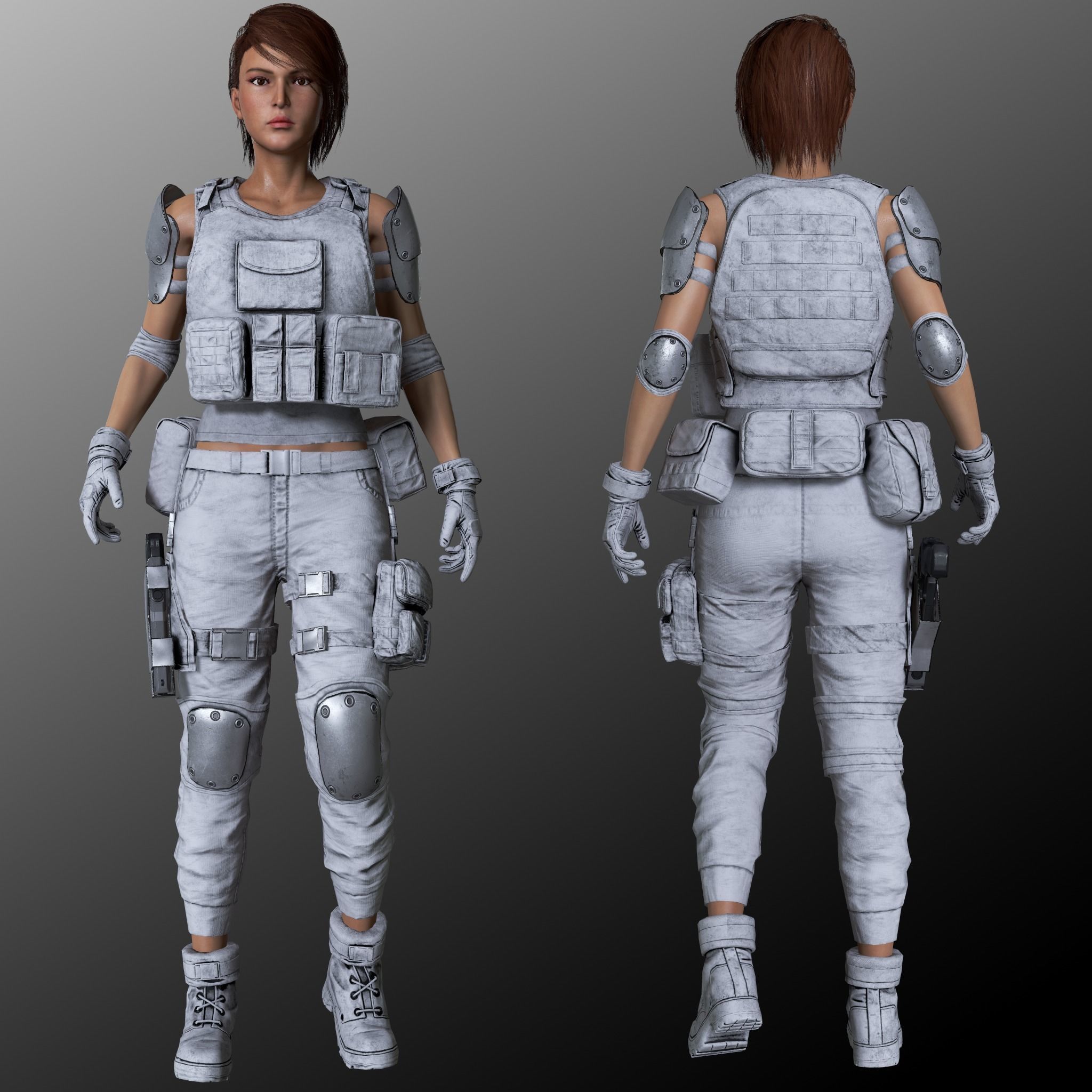 Female Soldier 1 Low-poly 3D model_4