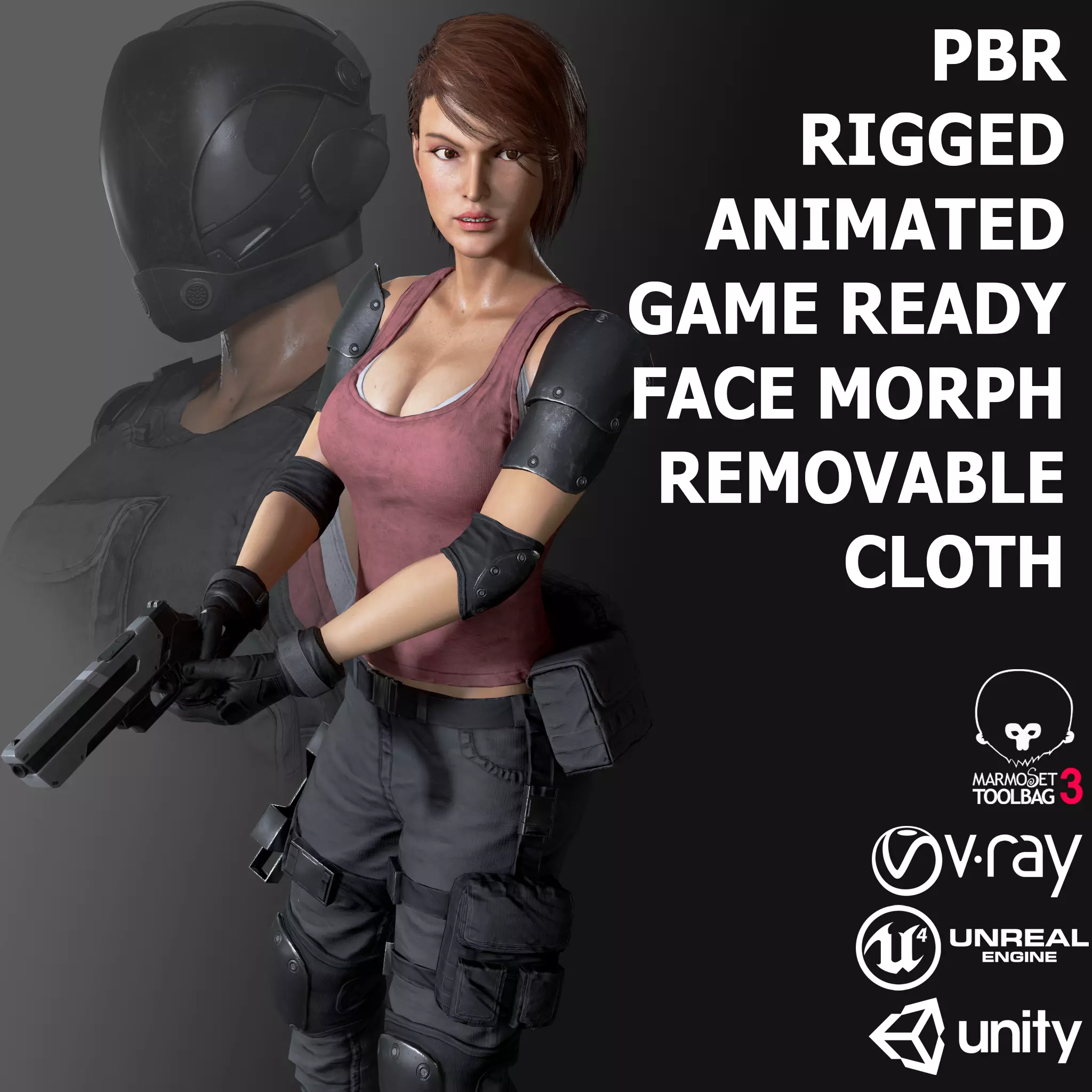 Female Soldier 1 Low-poly 3D model_0