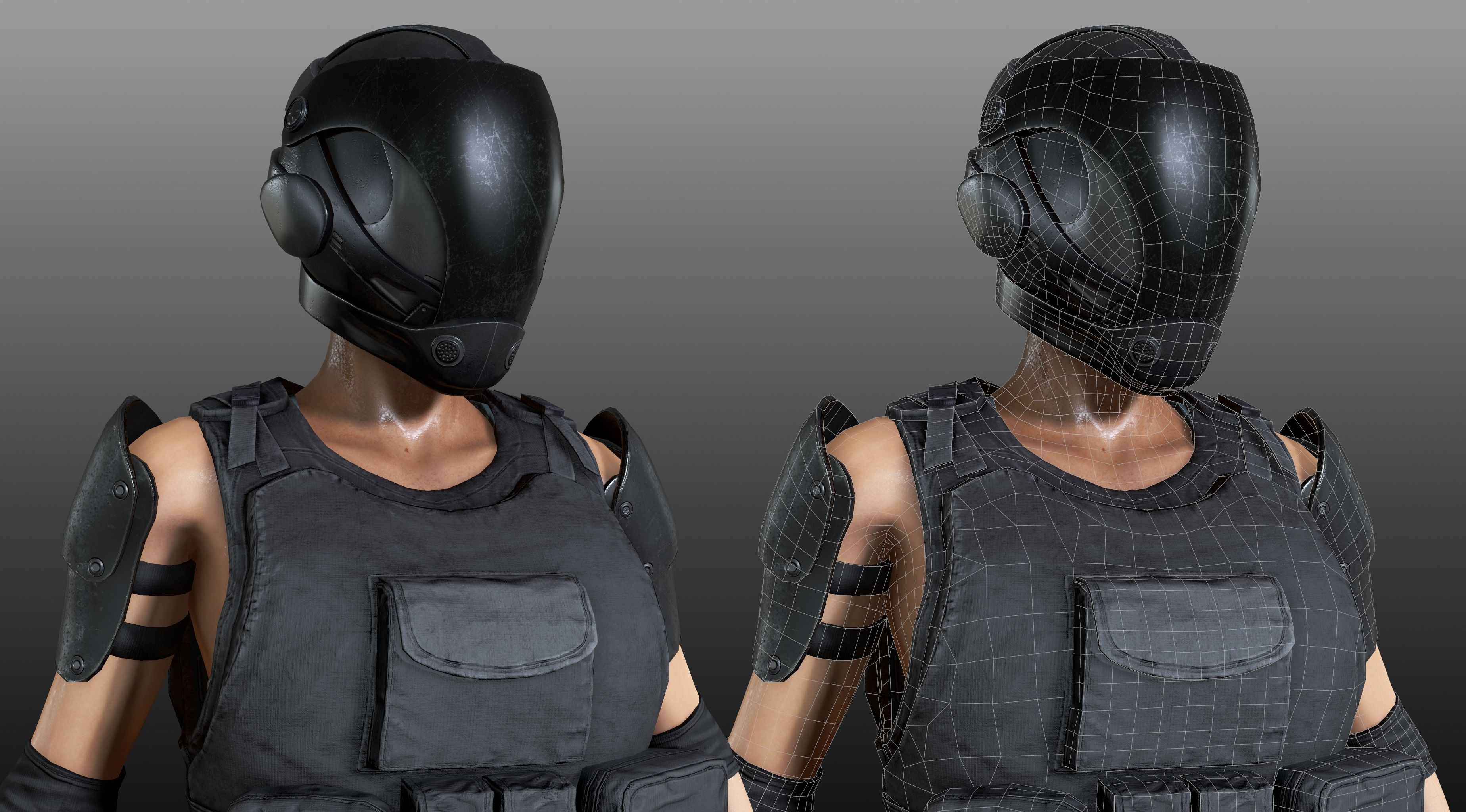 Female Soldier 1 Low-poly 3D model_7