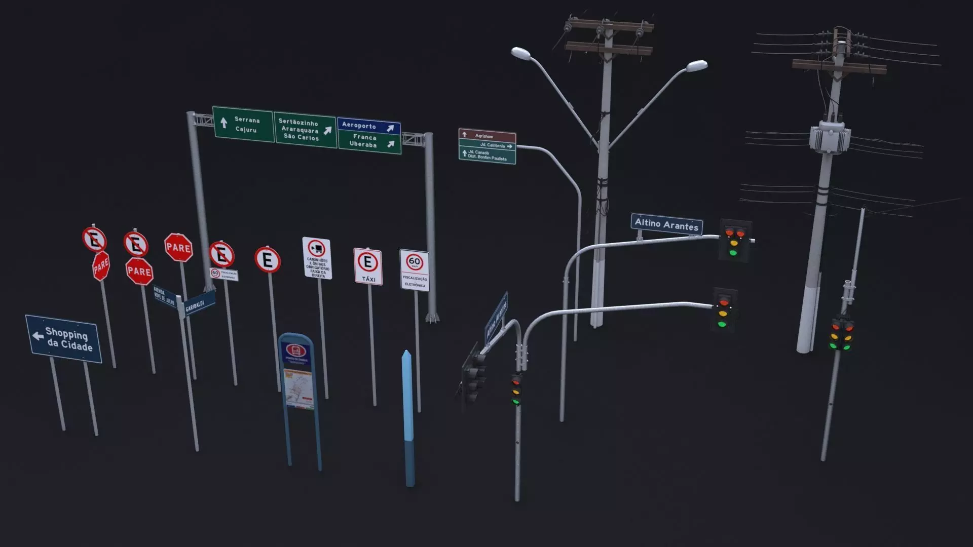 Brazilian Traffic Assets Low-poly 3D model_0