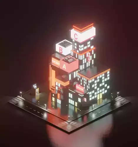 low poly cyberpunk futuristic city with neon lights Free low-poly 3D model