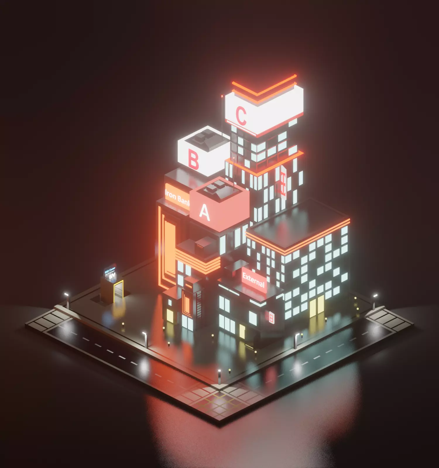 low poly cyberpunk futuristic city with neon lights Free low-poly 3D model_0