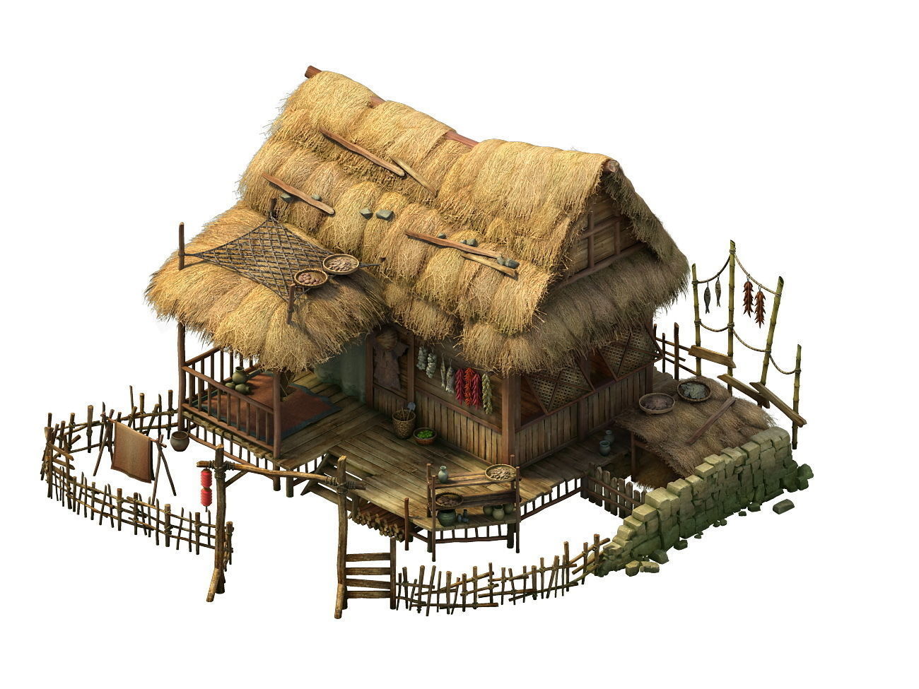 Game Model - prairie scene - Grass house 01 3D model_2