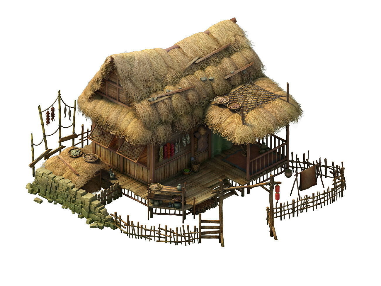 Game Model - prairie scene - Grass house 01 3D model_4