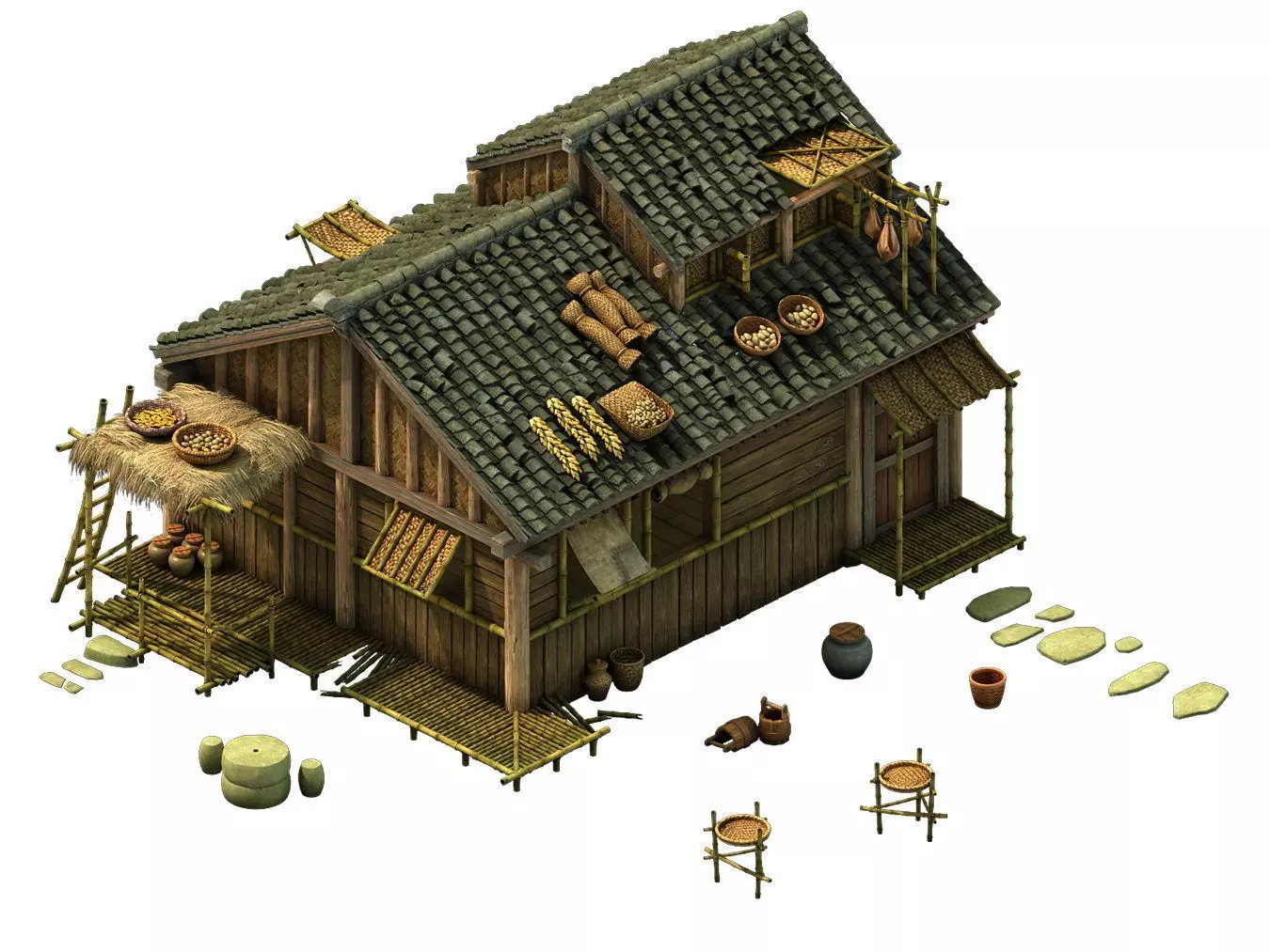 Model - prairie scene - Grassland Area Houses 01 3D model_0