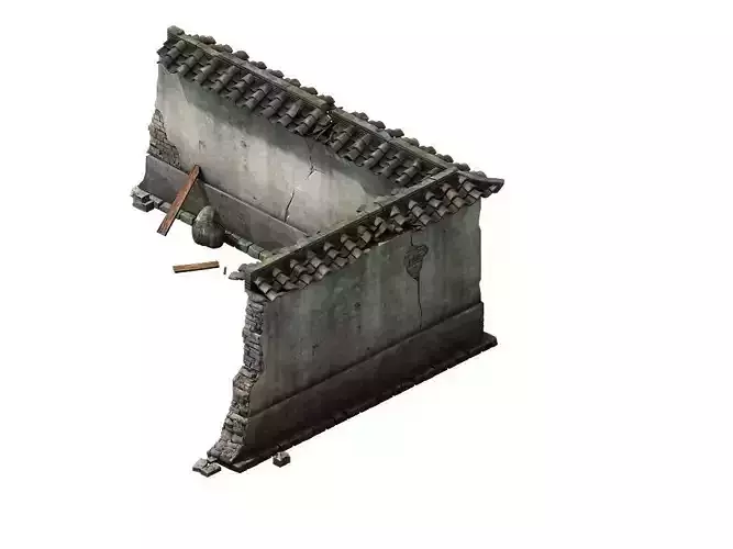 Model - prairie scene - ruins of broken walls 01