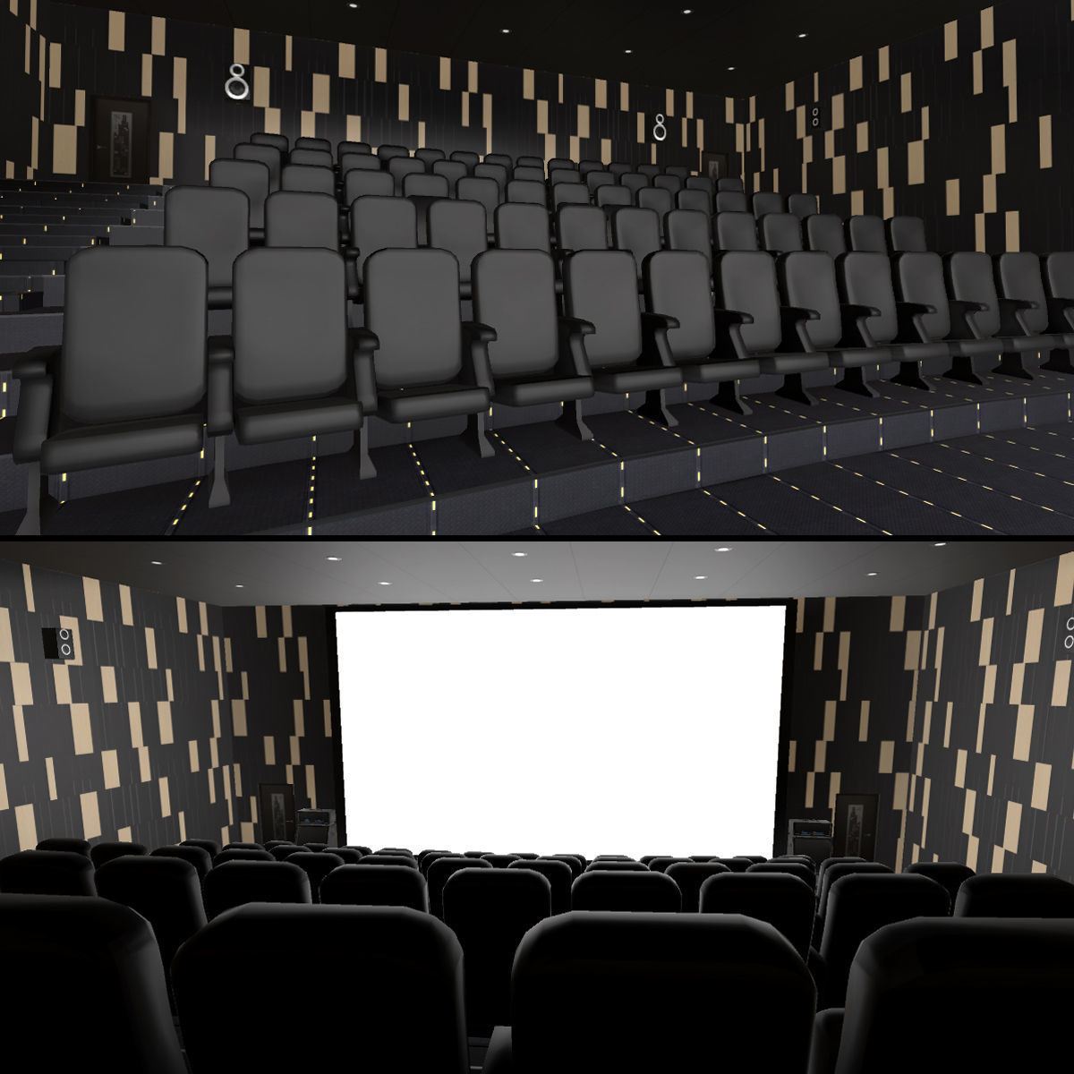 Modern Cinema Halls - 8 Scenes Low-poly 3D model_7
