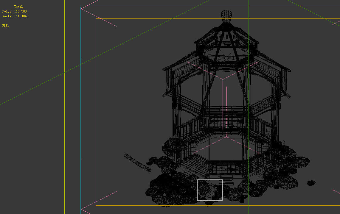 Game Model - prairie scene - wooden gazebo 01 3D model_2
