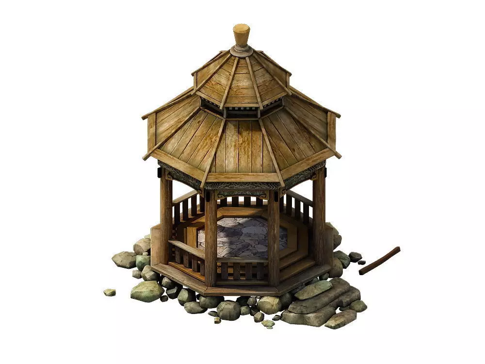 Game Model - prairie scene - wooden gazebo 01 3D model_0