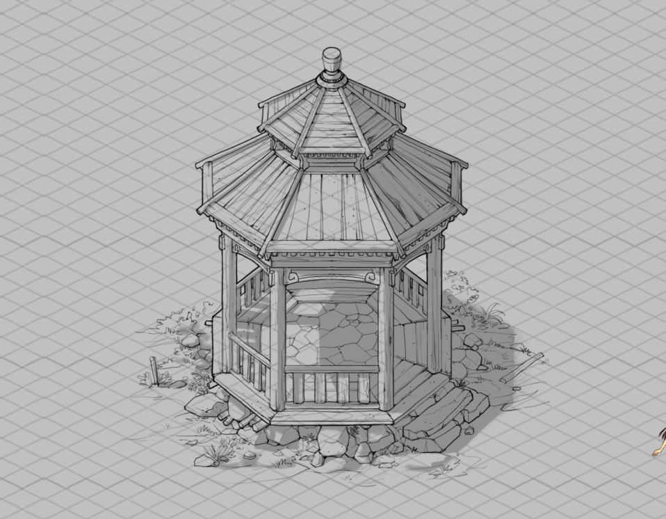 Game Model - prairie scene - wooden gazebo 01 3D model_3
