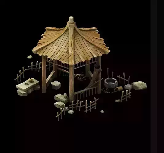 Game Model - prairie scene - wooden gazebo 02 01
