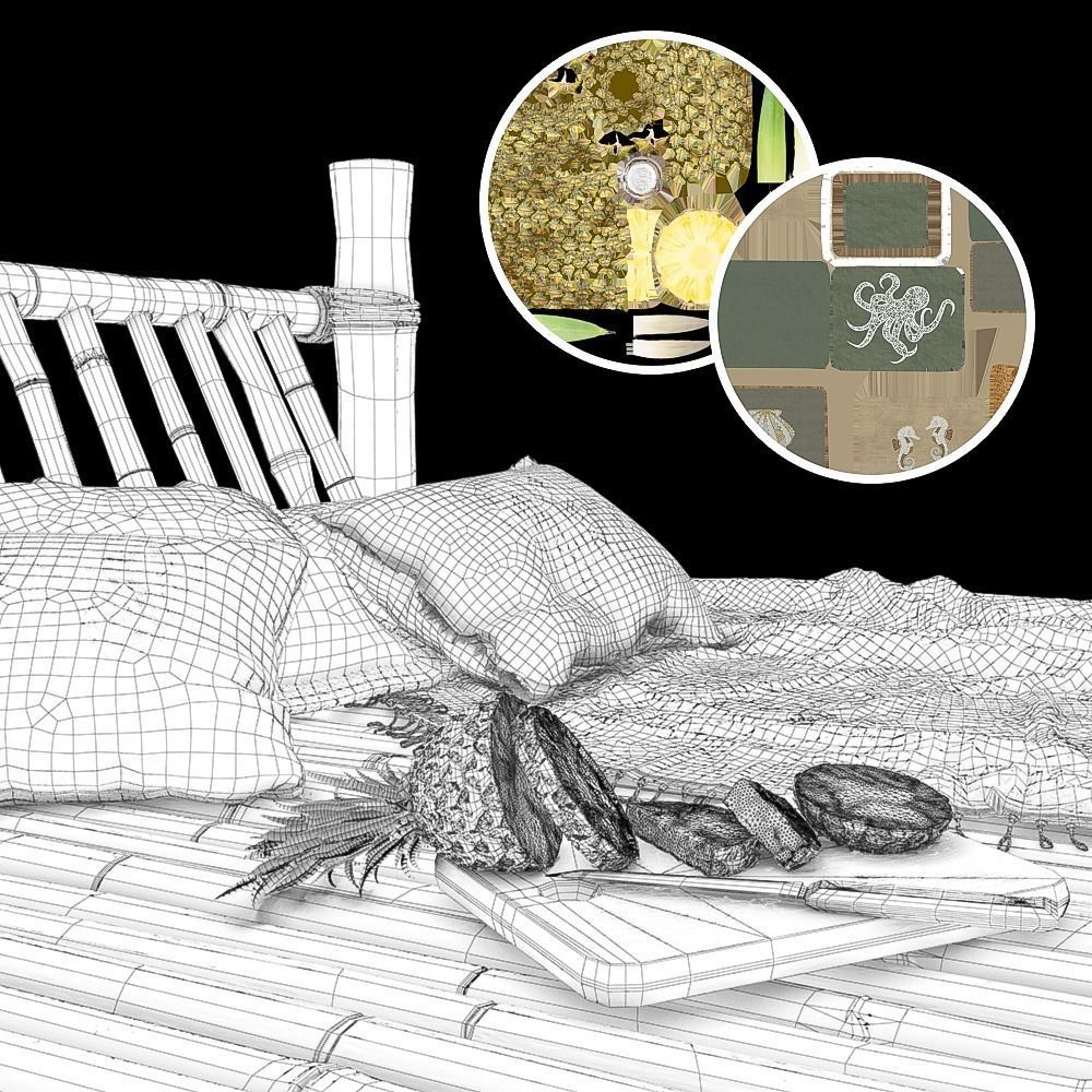 Bamboo Beach Bed Hut 3D model_8