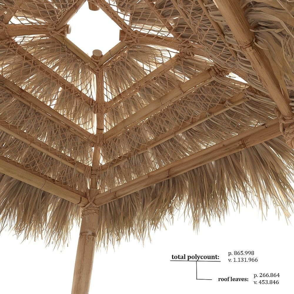 Bamboo Beach Bed Hut 3D model_3