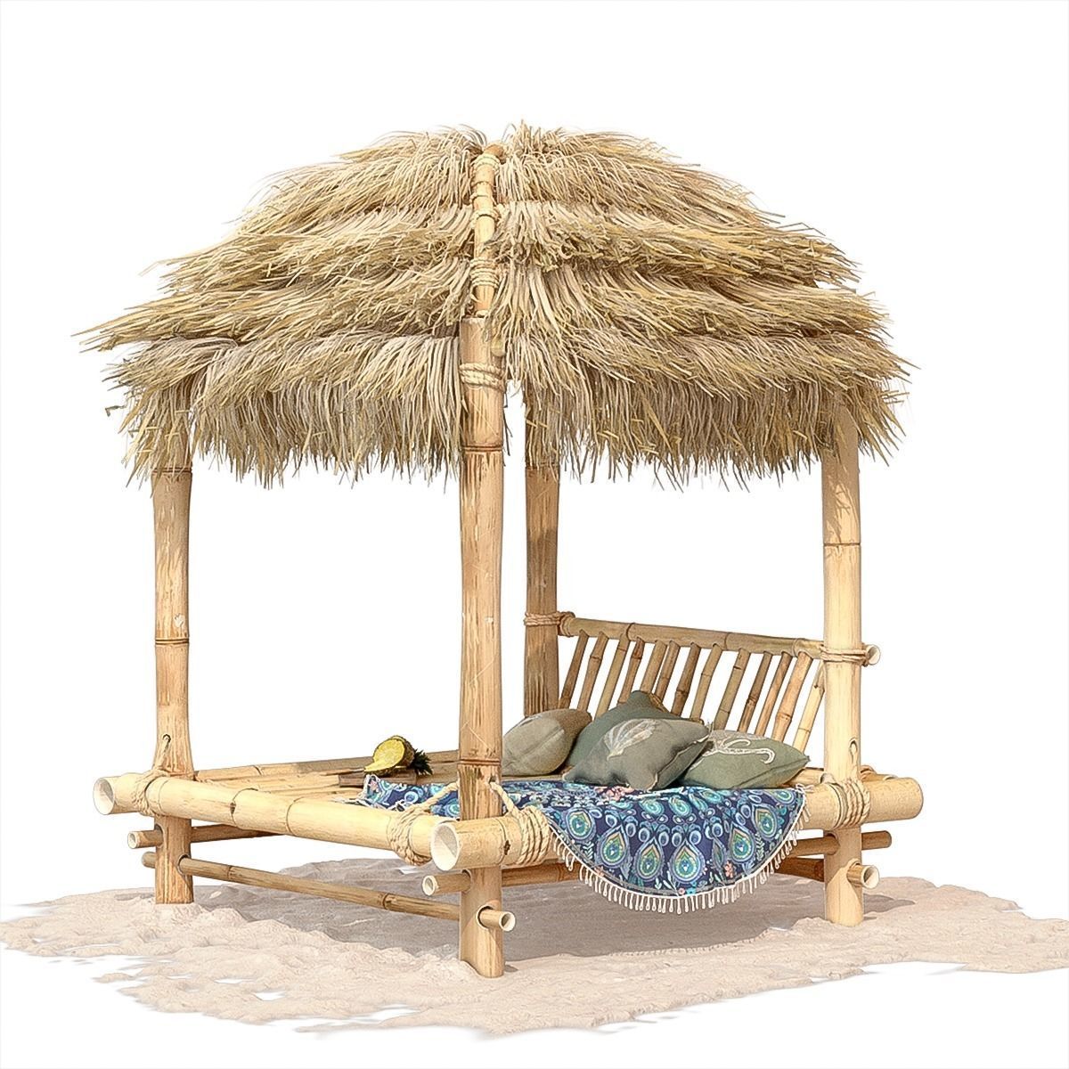 Bamboo Beach Bed Hut 3D model_1