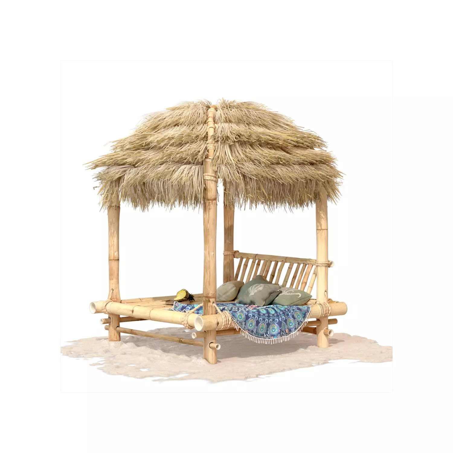 Bamboo Beach Bed Hut 3D model_0