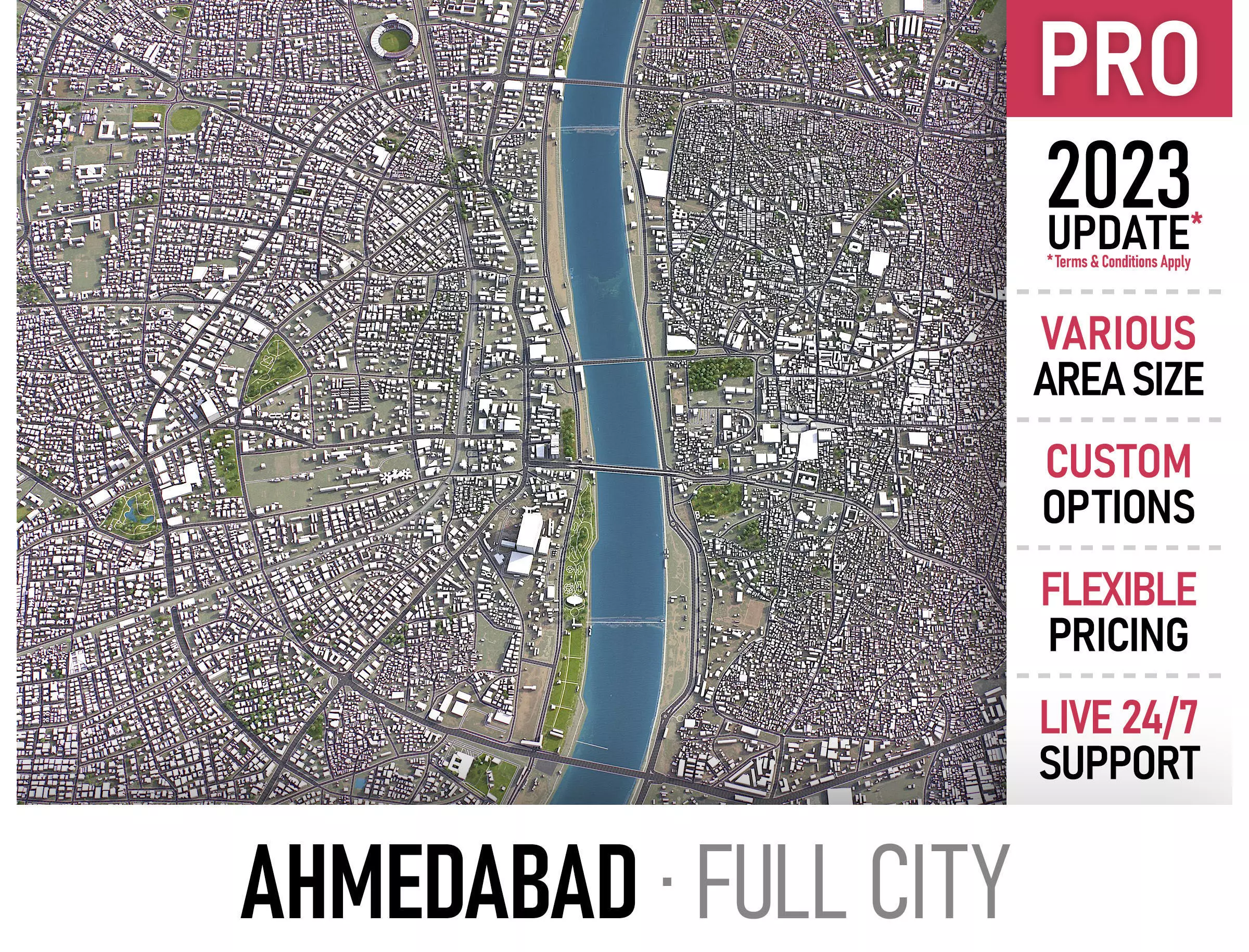 Ahmedabad - 3D City Model Low-poly 3D model_0